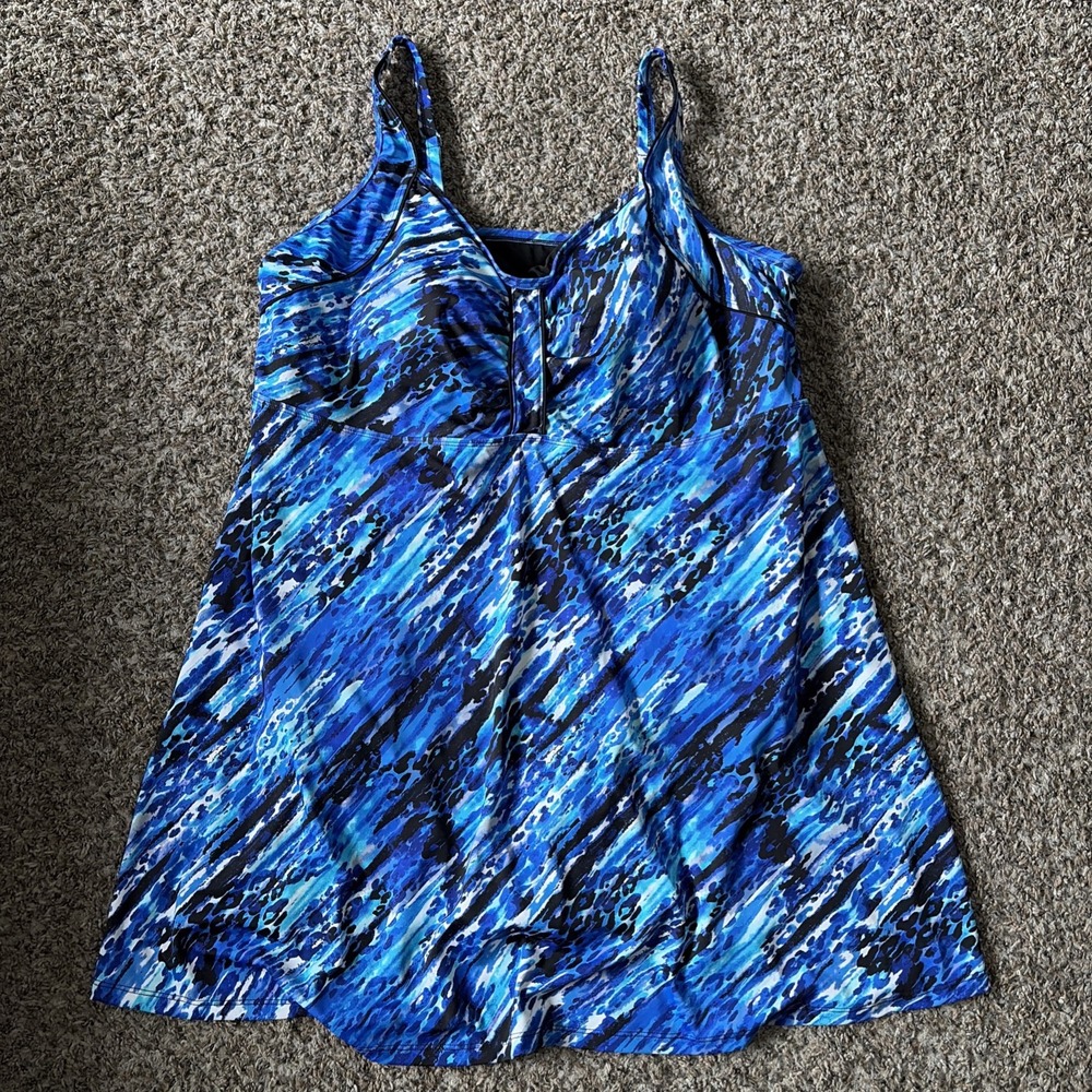 Swimsuits For All Plus Size 26 Blue Black Abstract Design Swimsuit Swim Dress